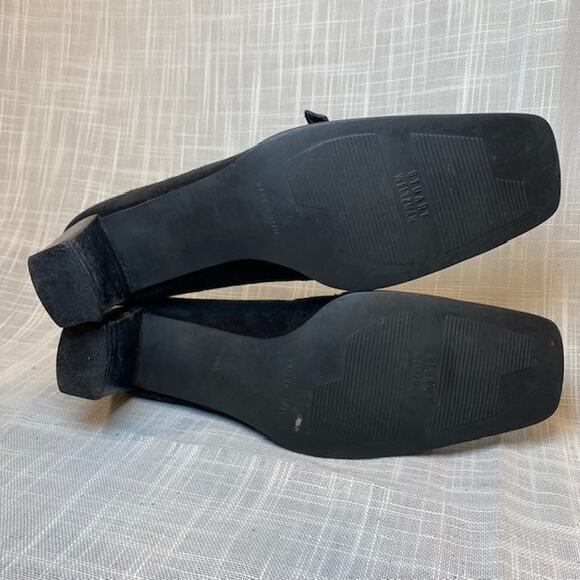 Stuart Weitzman Square Toe Pump Black Suede Buckle Strap Heel Womens Size 9 AA - Picture 8 of 8
